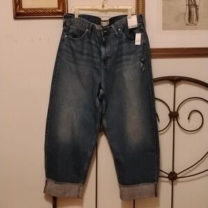 GAP High Rise Cuffed Barrel Jeans Medium Indigo Size 35 (Size 20R) NWT